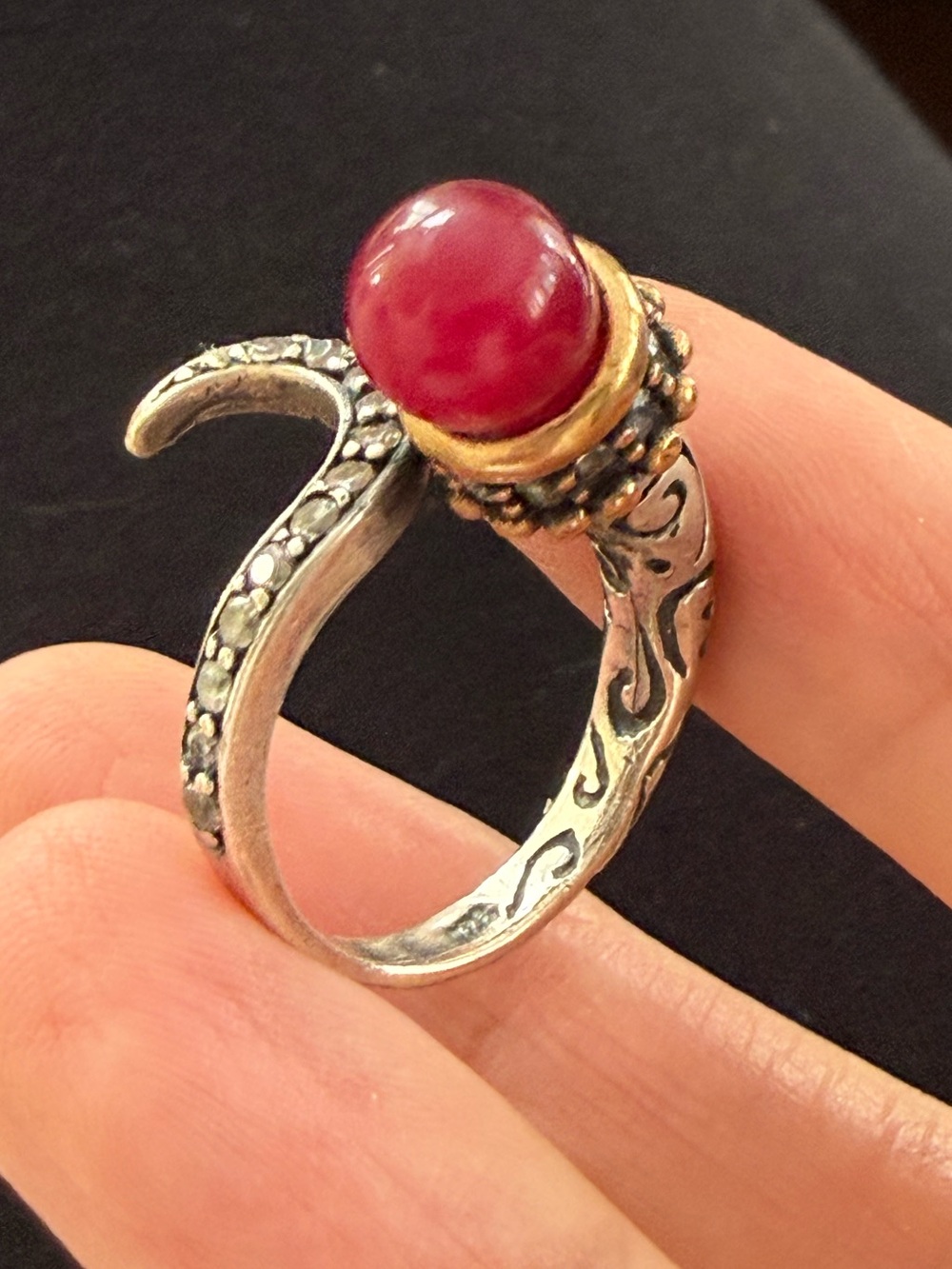 Genuine Ruby Solid Sterling Silver Snake Swirl Ring